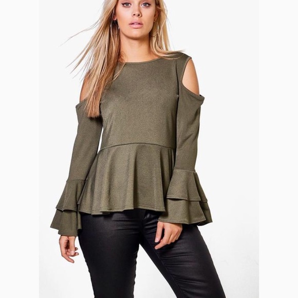 boohoo peplum top with bell sleeve